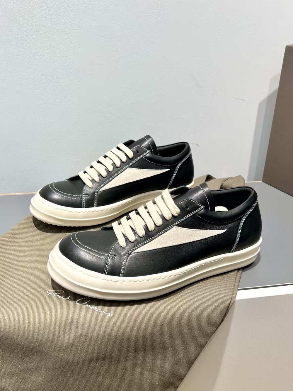 Rick Owens Black Leather Platform Sneakers